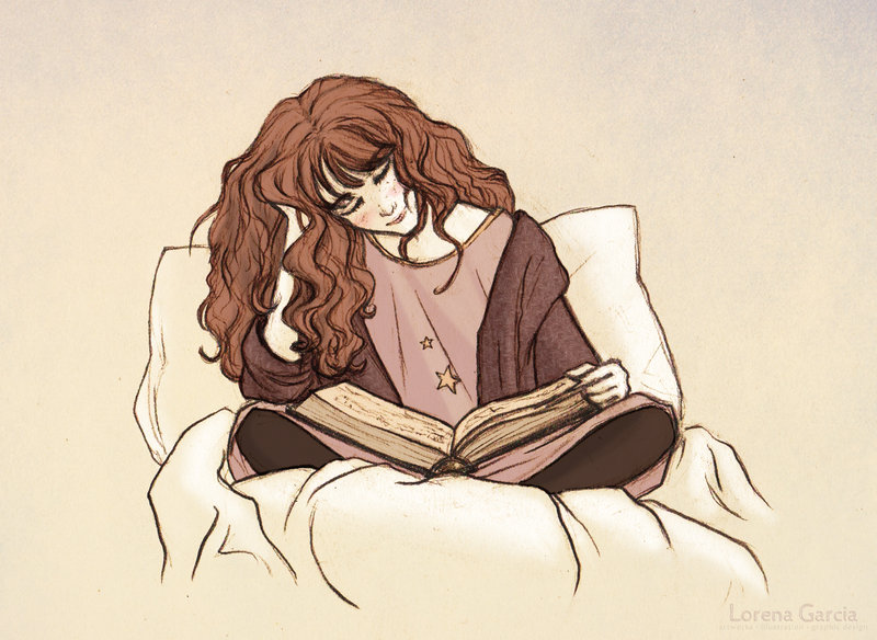 hermione_reading_before_bed_by_lincevioleta-d5t9ofg